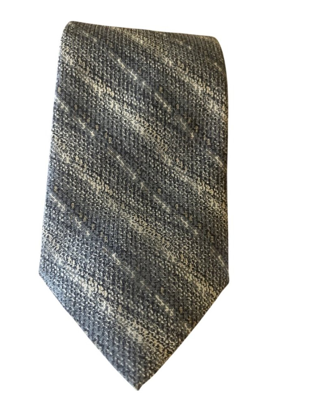 Jhane Barnes Pure Silk Neck Tie 4"x58" Silver Gray Cream  Made in Italy
